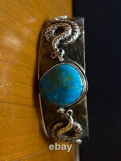 Vintage Pawn Navajo Sterling Silver Blue Turquoise Large Wide Cuff Bracelet 42g