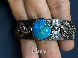 Vintage Pawn Navajo Sterling Silver Blue Turquoise Large Wide Cuff Bracelet 42g