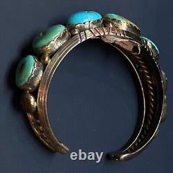 Vintage Pawn Navajo Sterling Silver Blue Turquoise Large Wide Cuff Bracelet 5IN
