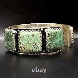 Vintage Pawn Navajo Sterling Silver Blue Turquoise Large Wide Cuff Bracelet 6IN