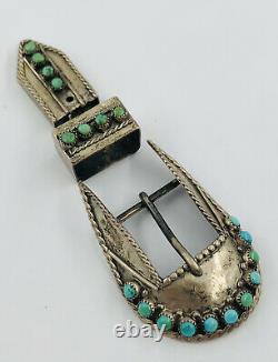 Vintage Pawn Navajo Sterling Silver Stamped & Turquoise Ranger Belt Buckle Set