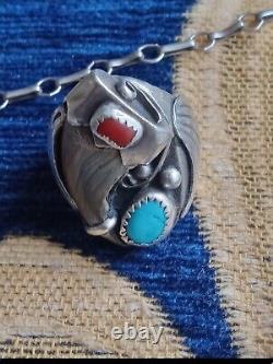 Vintage Percy Spencer Sterling Silver Navajo Turquoise Coral 20 Necklace& Ring