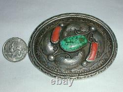 Vintage Phil Chapo Navajo Sterling Silver Huge Buckle With Kingman Turquoise