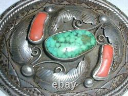 Vintage Phil Chapo Navajo Sterling Silver Huge Buckle With Kingman Turquoise