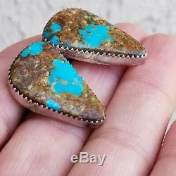 Vintage RUNNING BEAR RB NAVAJO Turquoise Sterling Silver 925 Clip On Earrings