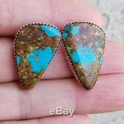 Vintage RUNNING BEAR RB NAVAJO Turquoise Sterling Silver 925 Clip On Earrings