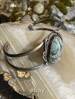 Vintage Rare Navajo Sterling Silver Turquoise Cuff Bracelet 24.3 Grams