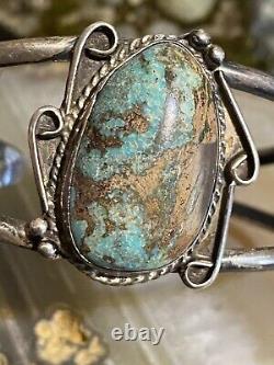 Vintage Rare Navajo Sterling Silver Turquoise Cuff Bracelet 24.3 Grams