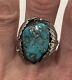 Vintage Rare Sterling Silver Navajo Mh Merle House Turquoise Ring Size 10