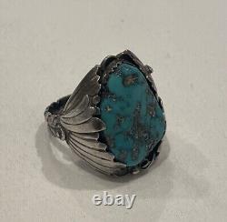 Vintage Rare Sterling Silver Navajo Mh Merle House Turquoise Ring Size 10