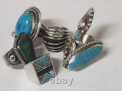 Vintage Retro NAVAJO Southwest Style Sterling TURQUOISE RINGS Wholesale LOT 6