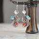 Vintage Rita Dawes Navajo Turquoise & Red Coral Sterling Silver Dangle Earrings