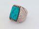 Vintage S TOLTH, Navajo Sterling Silver Kingman Turquoise Large Ring Size 11.5