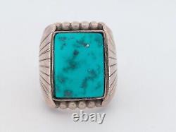 Vintage S TOLTH, Navajo Sterling Silver Kingman Turquoise Large Ring Size 11.5