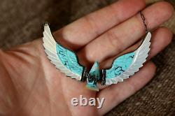 Vintage SHEILA TSO TURQUOISE & MOP flying eagle pendant necklace sterling Navajo