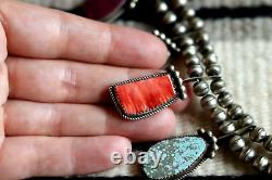 Vintage SQUASH BLOSSOM necklace MULTI STONE sampler TURQUOISE sterling Navajo GP