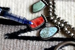 Vintage SQUASH BLOSSOM necklace MULTI STONE sampler TURQUOISE sterling Navajo GP
