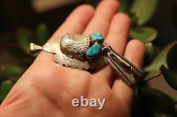 Vintage STERLING SILVER & 2 TURQUOISE NUGGET EAGLE pendant FRED JAMES Navajo