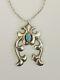 Vintage Sadie Randolph Navajo Sterling Silver SandCast Turquoise Pendant Withchain