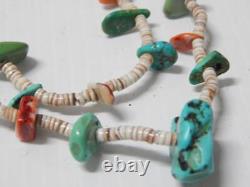 Vintage Santo Domingo / Navajo Indian Turquoise Coral Heishi Jacla Styl Necklace