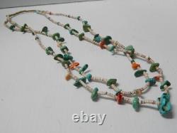 Vintage Santo Domingo / Navajo Indian Turquoise Coral Heishi Jacla Styl Necklace