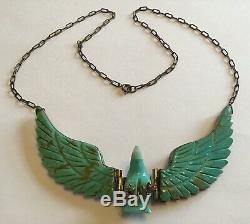 Vintage Sheila Tso Navajo Sterling Silver Turquoise Eagle Pendant Necklace