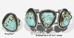 Vintage Signed 925 Silver FINEST #8 Spiderweb Turquoise Bracelet 6 & Ring sz 7