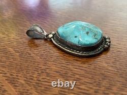 Vintage Signed M Pete Morgan Navajo Sterling Silver Turquoise Pendant