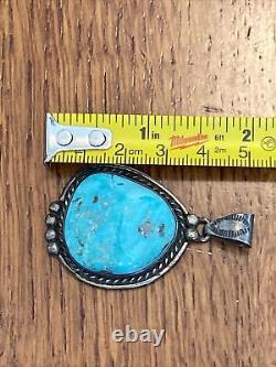 Vintage Signed M Pete Morgan Navajo Sterling Silver Turquoise Pendant