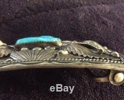 Vintage Signed Navajo Native American Silver Turquoise Belt Buckle 3 x 2