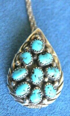 Vintage Signed Navajo RANDALL TOM Sterling Silver Turquoise Pendant Necklace Pin