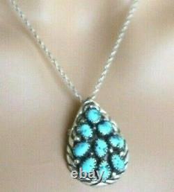 Vintage Signed Navajo RANDALL TOM Sterling Silver Turquoise Pendant Necklace Pin