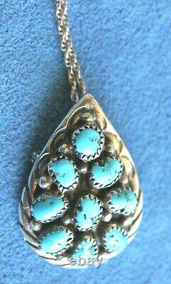 Vintage Signed Navajo RANDALL TOM Sterling Silver Turquoise Pendant Necklace Pin