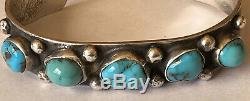 Vintage Signed Navajo Sterling Silver Darling Darlene Turquoise Cuff Bracelet