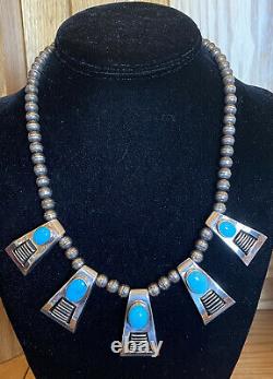 Vintage Signed Navajo Sterling Silver Turquoise Necklace