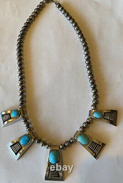 Vintage Signed Navajo Sterling Silver Turquoise Necklace