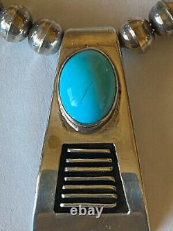 Vintage Signed Navajo Sterling Silver Turquoise Necklace