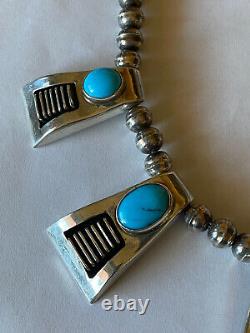 Vintage Signed Navajo Sterling Silver Turquoise Necklace
