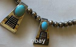 Vintage Signed Navajo Sterling Silver Turquoise Necklace