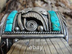 Vintage Signed Silver Ray Navajo Turquoise Watch Cuff Bracelet 120g