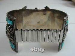 Vintage Signed Silver Ray Navajo Turquoise Watch Cuff Bracelet 120g