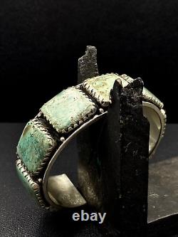 Vintage Silver Green Turquoise Large Wide Cuff Bracelet