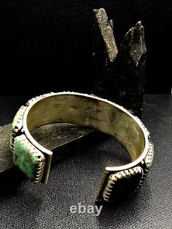Vintage Silver Green Turquoise Large Wide Cuff Bracelet