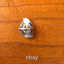 Vintage Silver Navajo Ring Coral and Turquoise Leaf Sx 6.5