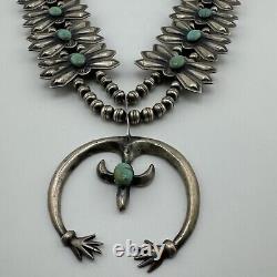 Vintage Silver Navajo Turquoise Squash Blossom Necklace