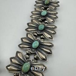 Vintage Silver Navajo Turquoise Squash Blossom Necklace