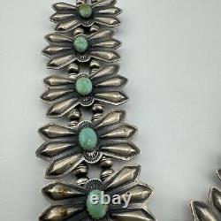 Vintage Silver Navajo Turquoise Squash Blossom Necklace