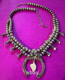 Vintage Small Navajo Indian Child's Silver & Turquoise Squash Blossom Necklace