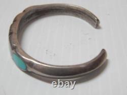 Vintage + Solid Navajo Indian Sterling Silver Turquoise Channel Inlay Bracelet