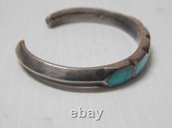 Vintage + Solid Navajo Indian Sterling Silver Turquoise Channel Inlay Bracelet